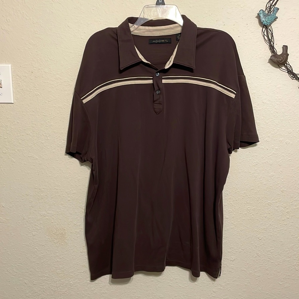 Mens 2XX Axist short sleeve shirt. Brown with tan breast stripe.